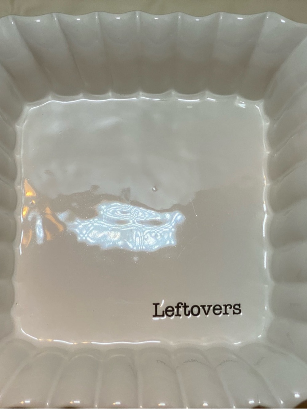 Mud Pie White Ceramic 'Leftovers' Square Serving Dish